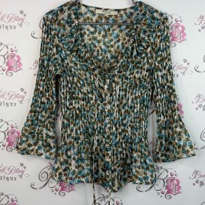 Ness long sleeve abstract polka dot pleated Women's Multicolor Pleated Top